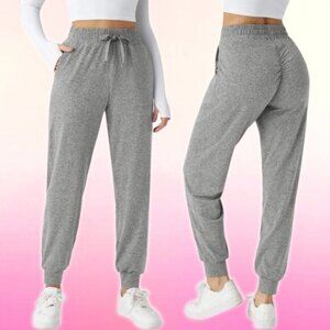 NWT HALARA High Waisted Drawstring Pocket Ruched Yoga Joggers Sz Small Gray